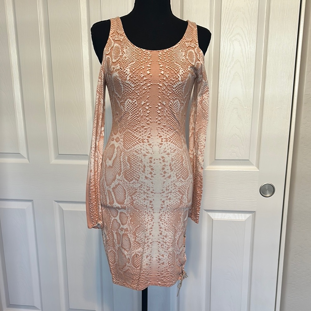 Guess Pink Snake Print Long Sleeve Dress Sm